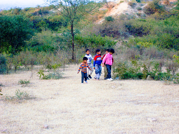 Kids up at the Temple